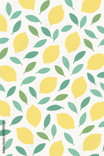 Seamless Pattern of Yellow Lemons and Green Leaves.