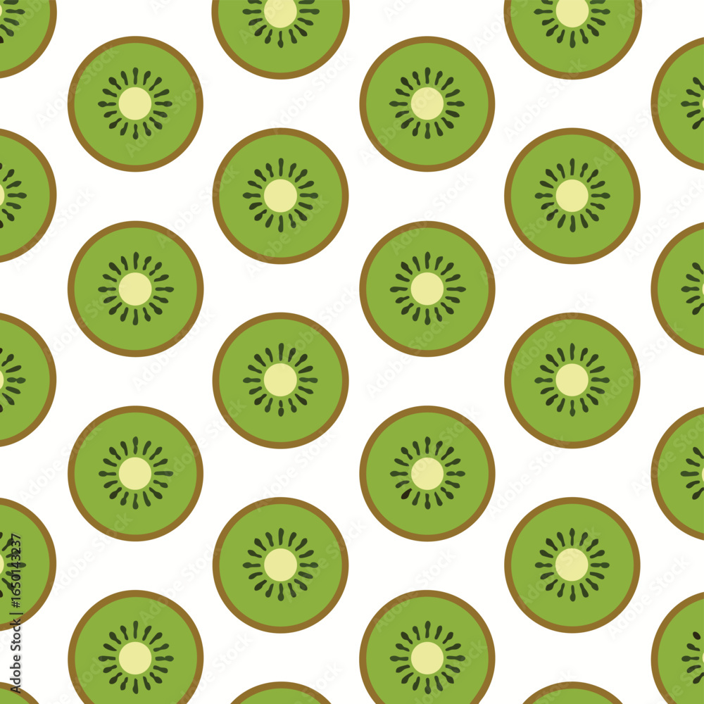 Fototapeta premium Seamless pattern with green kiwi fruit slices on a white background.
