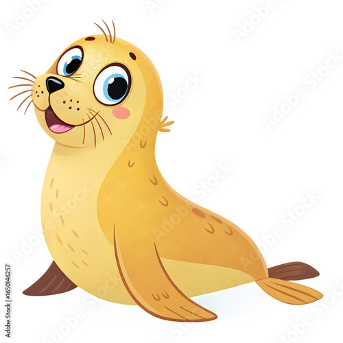 Cute cartoon seal with big eyes and a happy expression