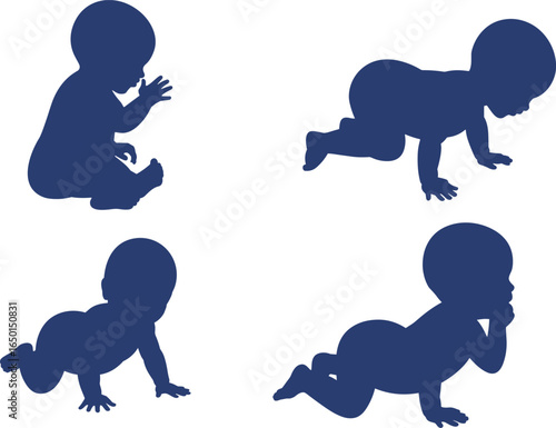 baby crawl silhouette, infant crawling vector, toddler sitting outline, newborn baby pose, 