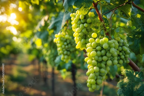Wallpaper Mural Fresh Green Grapes on Lush Vineyard Vines Bathed in Golden Hour Sunlight Torontodigital.ca