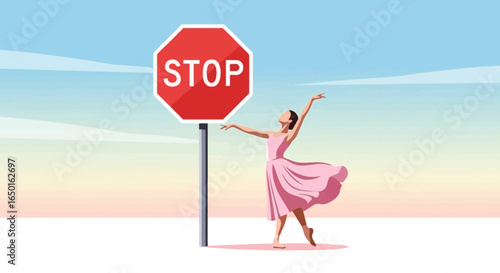 Graceful Interruption: A Dancer Defies The Stop Sign And Embraces Artistic Expression