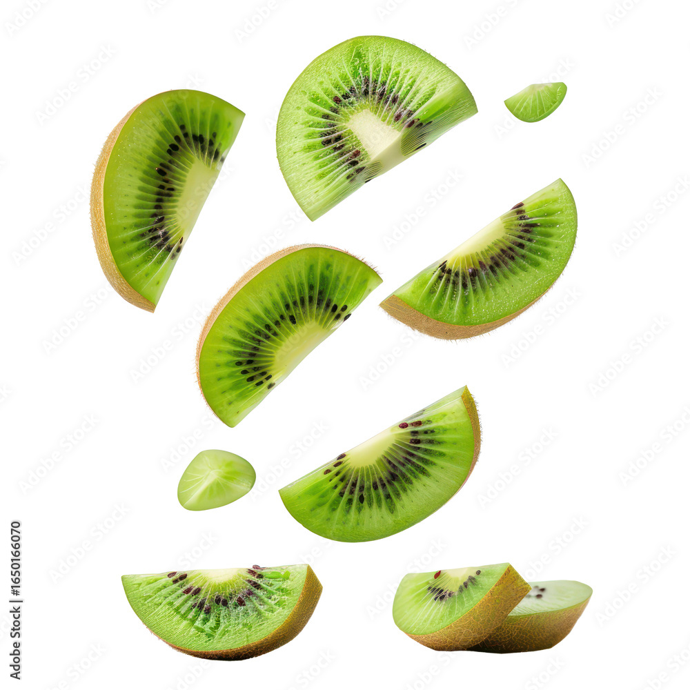 Fototapeta premium Falling slices of Kiwi isolate on transparency background