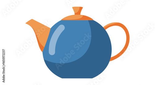 A stylized blue and orange round teapot illustration with a glossy highlight.
