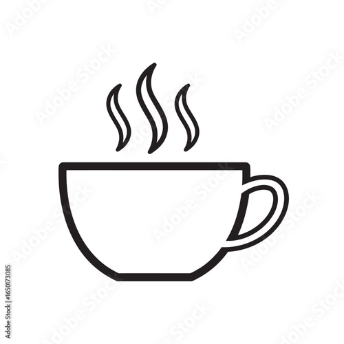 Simple black outline icon of a steaming coffee cup with a handle.