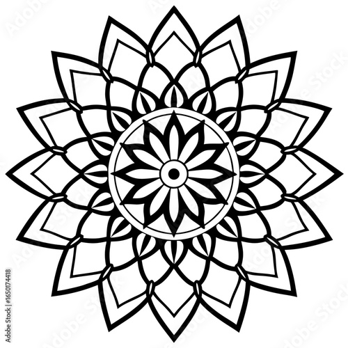 Black and White Floral Mandala Design.