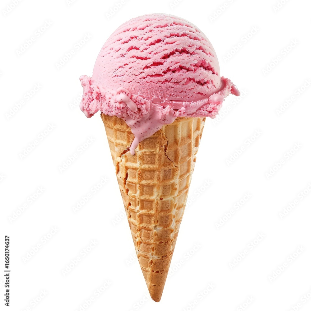 Pink ice cream scoop in waffle cone (3) Pink ice cream scoop in waffle cone (3)