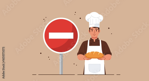 No Bakery Sign With Baker And Bread For Gluten Intolerance Awareness