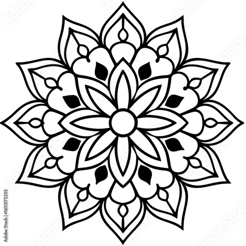 Black and White Floral Mandala Design.