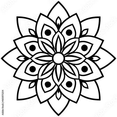 Black and White Floral Mandala Design.