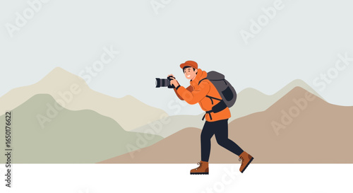 Photographer Capturing Landscapes During a Hiking Adventure Outdoors Exploration