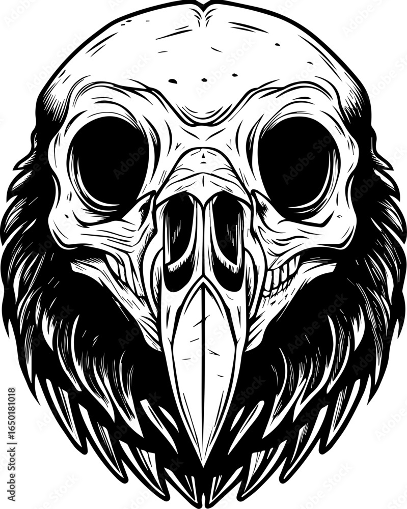 Obraz premium SVG of a skull animal in a dark fantasy Halloween theme. Skull of a Bird with Intricate Details and Dark Aesthetic Elements