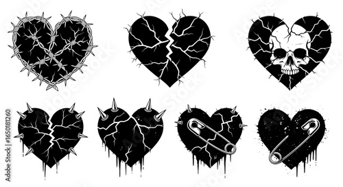Explore edgy black and white heart designs for alternative fashion, gothic decor, or bold tattoo art, showcasing unique broken heart and skull love symbols
