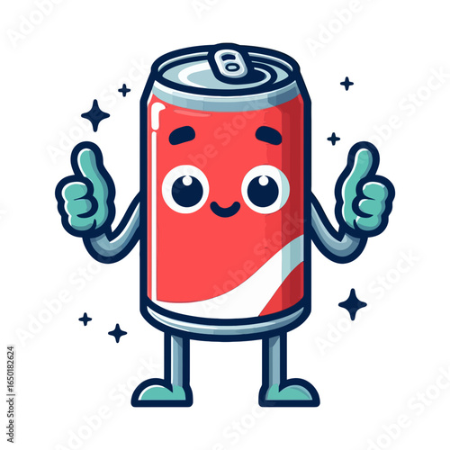 A cartoon-style illustration of a cheerful soda can mascot giving a thumbs-up. This image could be used by websites and blogs related to beverages, fun, food, drinks, or positivity.

