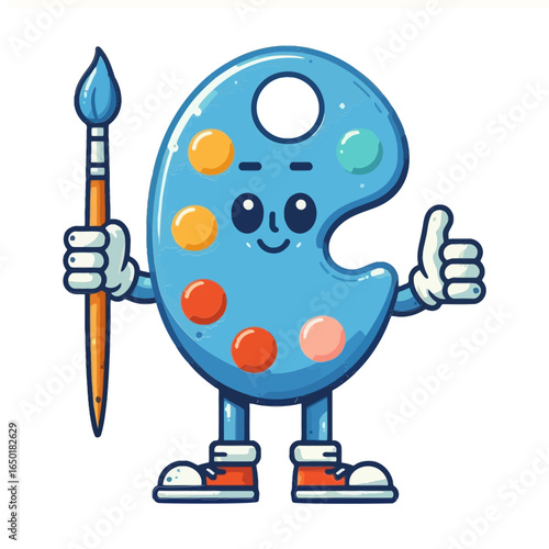 A fun, cartoon-style illustration of a paint palette with a face, holding a paintbrush and giving a thumbs-up. Ideal for websites and blogs about art, creativity, crafts, or education.

