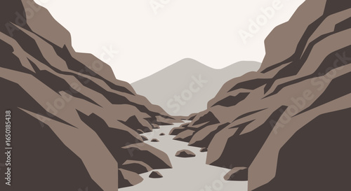 Scenic Canyon Landscape Illustration With River Flowing Through Rock Formations