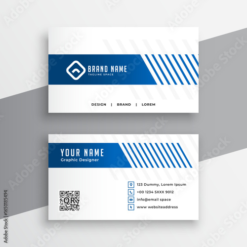 white and blue business card layout for professional identity