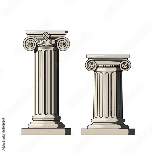 Two classic ionic columns are shown against a white background