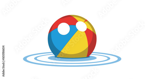 Free Download Colorful beach ball floats gently on calm water, creating ripples. - GFXLoad