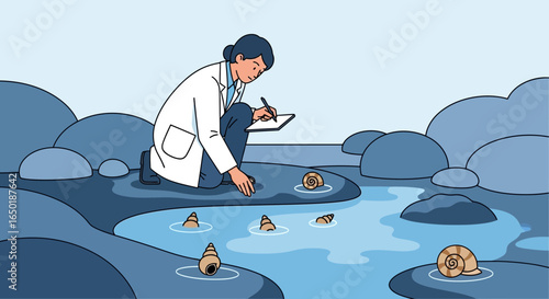 Scientist Analyzing Shellfish Population In A Coastal Ecosystem For Environmental Research