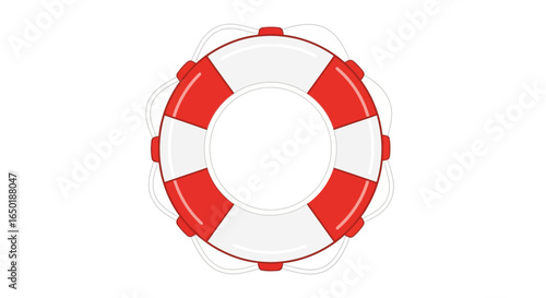 A red and white life preserver, also known as a life buoy, depicted against a clean white background.