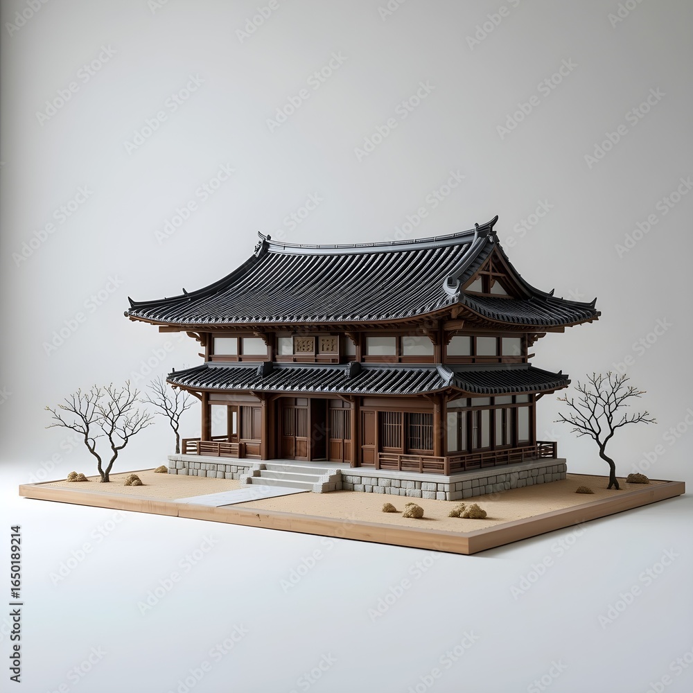 Obraz premium Oriental traditional house, tile-roofed house, AI Generative