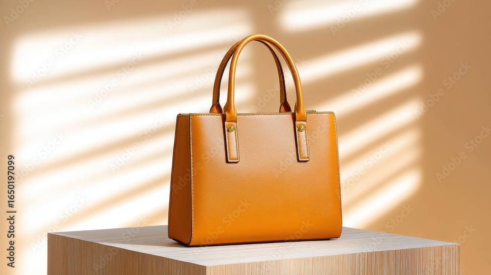 Fototapeta premium Stylish yellow handbag showcased under soft sunlight.