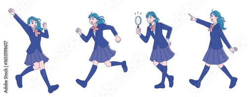 元気なアニメ調の女子生徒　ブレザー制服　全身