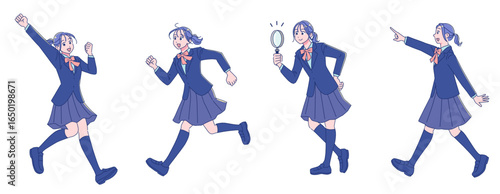 元気なアニメ調の女子生徒　ブレザー制服　全身