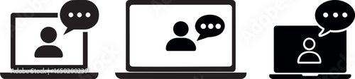 Online meeting communication remote work virtual conference video call webinar vector illustration icon set