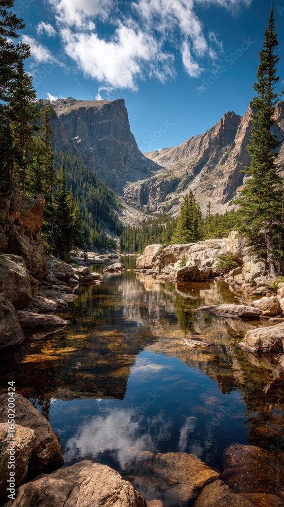 Fototapeta premium Mountain lake reflecting a vibrant sky (1)