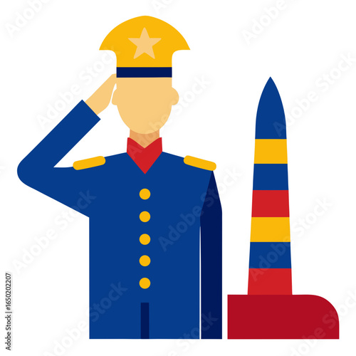 Soldier salutes monument with national colors