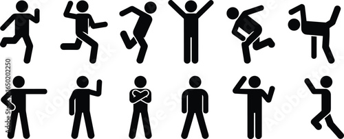 Collection of Stick Figure Poses, Human Activity Silhouettes in Motion and Gesture, Vector Icons for UI, Infographics, and Animation Design