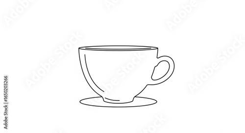Outline drawing of a coffee cup with saucer for cafe menu and simple beverage illustration images use