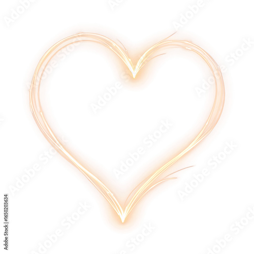 An ethereal glowing heart outline, drawn with warm golden light strokes on a clean white background, symbolizing love and affection.
