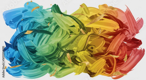 Abstract colorful brush strokes painting modern art design with gold accents for wall art and home decor ideas