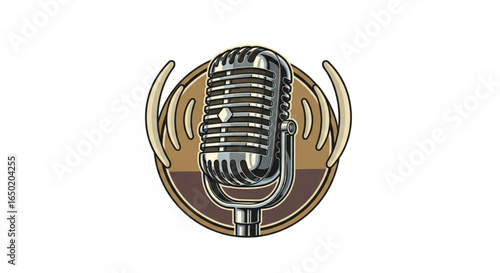 Vintage microphone vector design for podcasting radio broadcast and audio recording equipment icon illustration