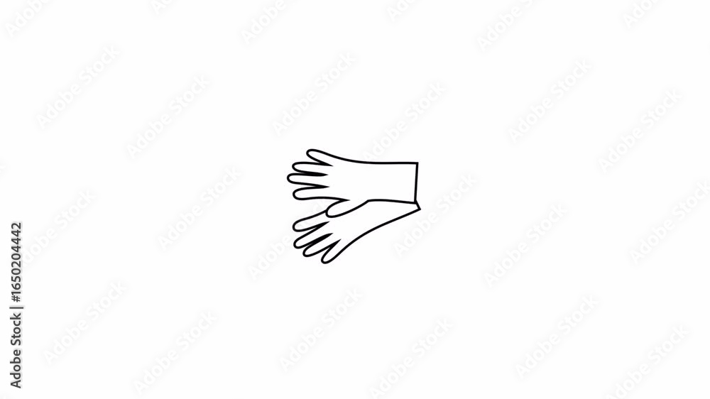 Simple Line Art Animation of Protective Gloves Waving Gently on White Background