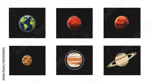 Explore the solar system planets earth mars jupiter saturn venus space astronomy science educational vector art