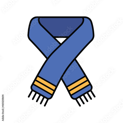 Blue knitted scarf with yellow stripes winter accessory warm neckwear fashion clothing isolated vector