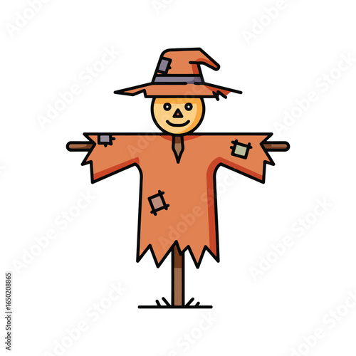 Friendly scarecrow cartoon illustration autumn harvest decoration farm garden protector