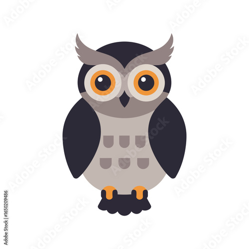 Cute cartoon owl illustration wise bird nocturnal animal forest creature isolated vector graphic