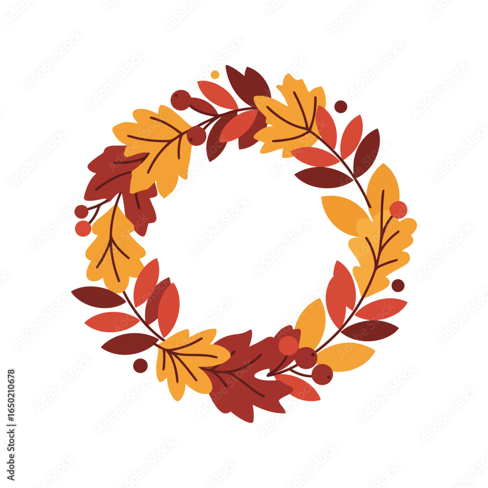 Autumn wreath illustration fall foliage circle border seasonal decoration thanksgiving harvest graphic