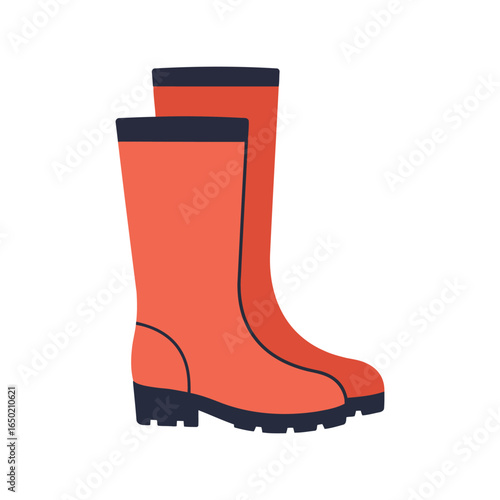 Red rubber boots illustration rain galoshes waterproof footwear gardening wellingtons outdoor protection isolated vector graphic