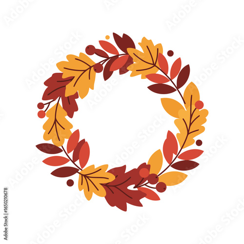 Autumn wreath illustration fall foliage circle border seasonal decoration thanksgiving harvest graphic