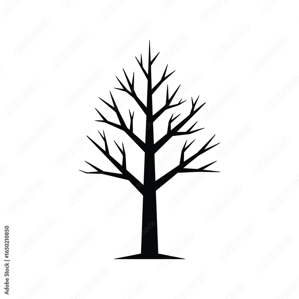 Obraz premium Bare tree silhouette vector illustration winter branching nature graphic isolated black outline