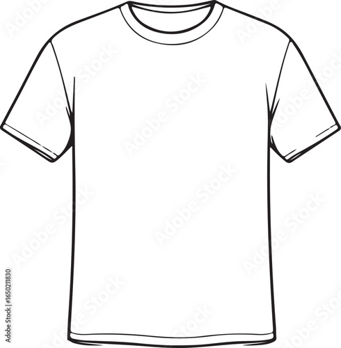Blank plain t-shirt outline simple clothing fashion apparel illustration in black and white sketch
