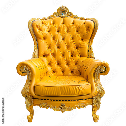 Luxurious golden throne armchair exudes opulence and regal comfort for a majestic seating experience
