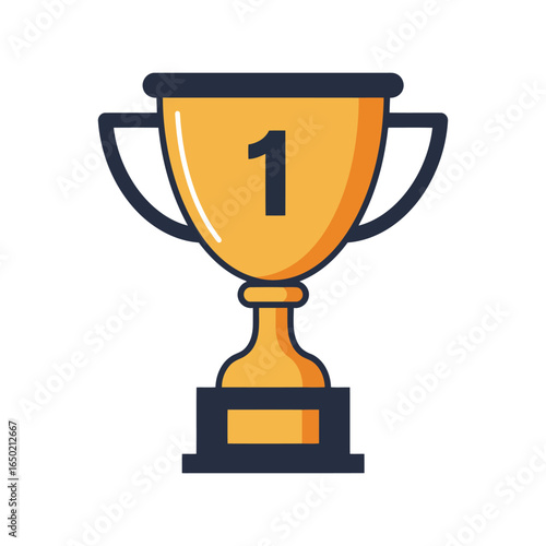 Golden trophy with number 1 award winner champion cup first place prize sports victory icon isolated vector
