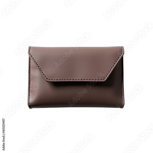 A mauve leather wallet with stitching details.